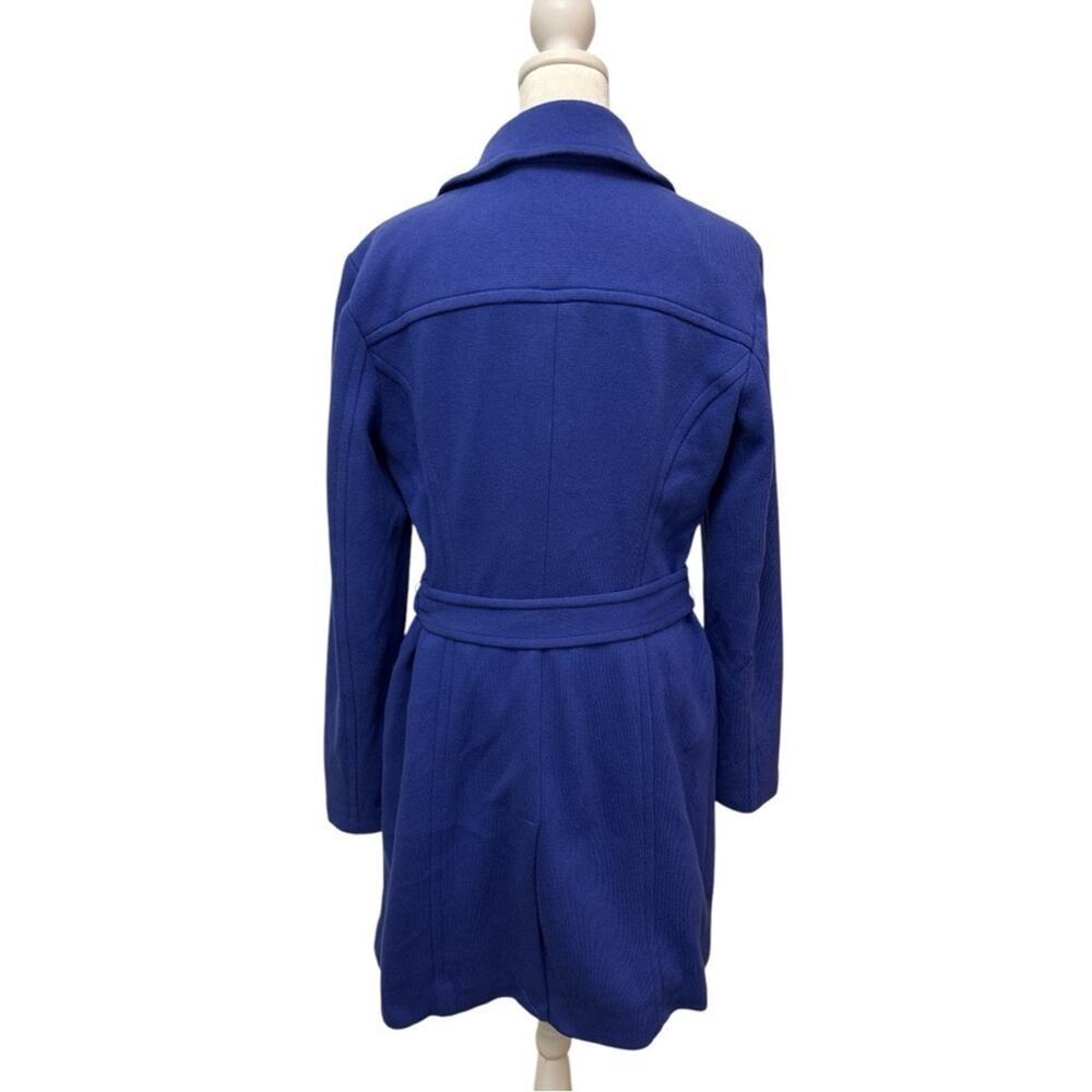 INC coat double breasted women size M 100% cotton beautiful blue waist tie - Picture 2 of 11